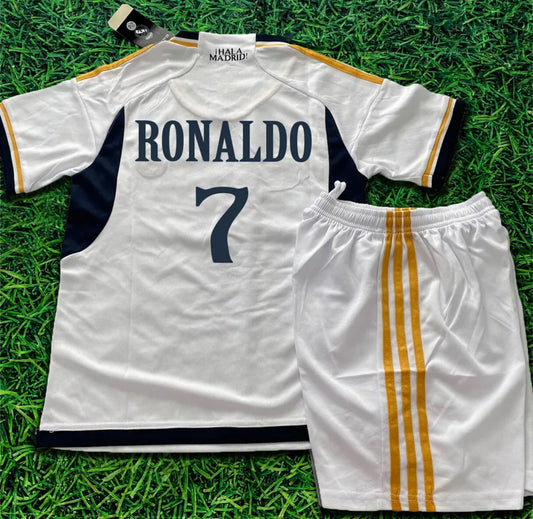 Kids Ronaldo #7 Real Madrid Uniform Kit Soccer Jersey