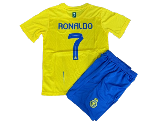 Kids Uniform 23-24 Al Nassr Ronaldo #7 Soccer Team Home Jersey