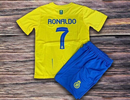 Kids Uniform 23-24 Al Nassr Ronaldo #7 Soccer Team Home Jersey